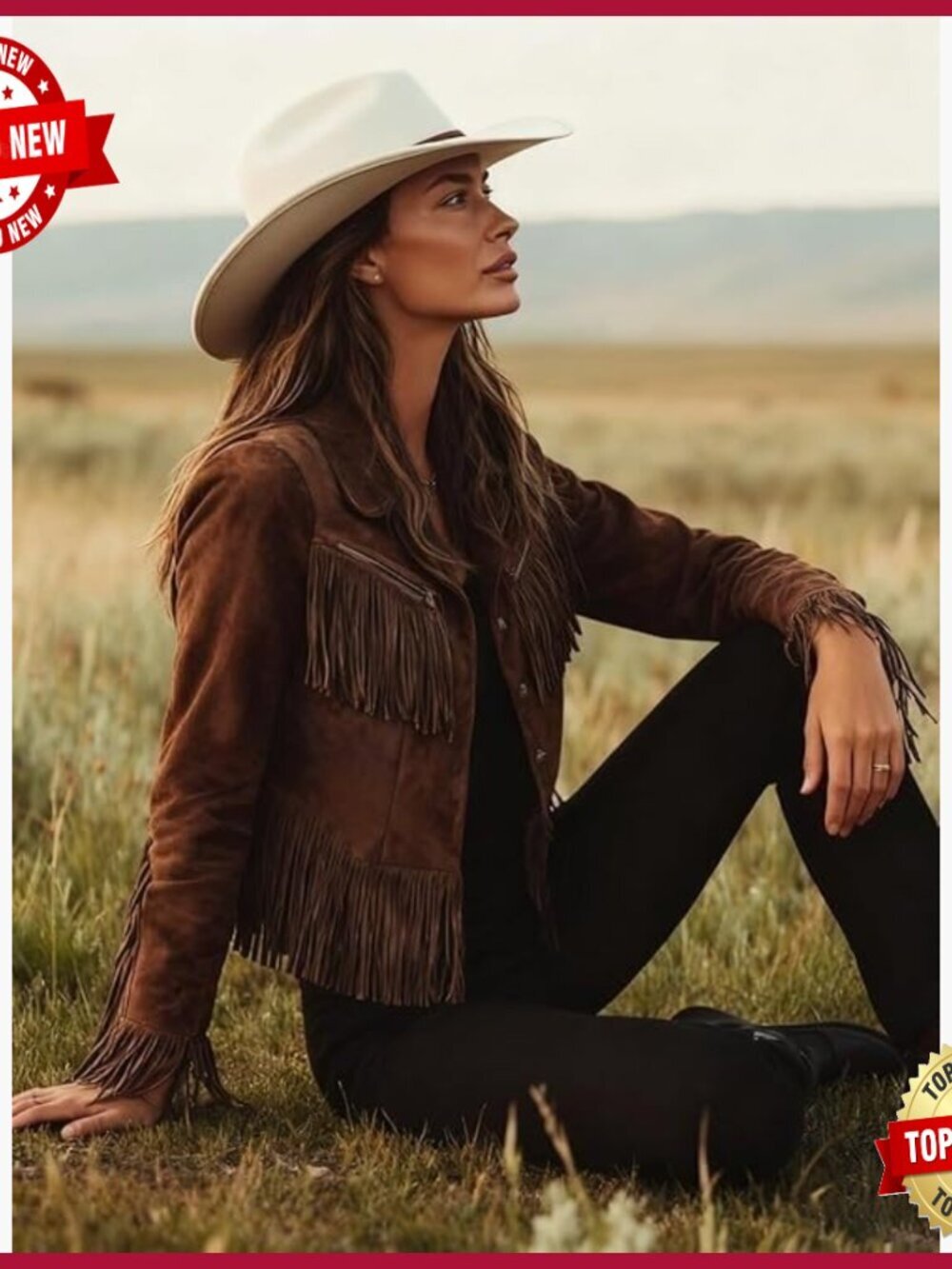 Small Faux Suede Fringe Jacket Western Cowgirl Style Polyester Blend - Picture 4 of 4